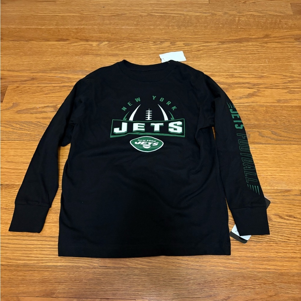 NWT NFL Jets Kids Black Long Sleeve Shirt Size Large